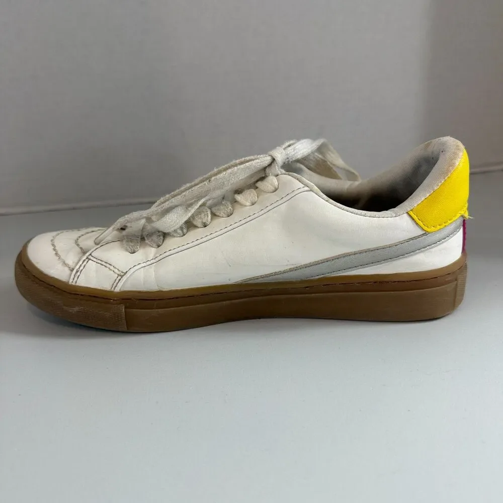 Universal Thread Women's White Lace Up Sneakers Shoes Pink Yellow Size 7.5